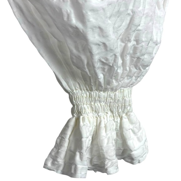 CULT GAIA SIMONA SEERSUCKER LINEN WHITE OFF THE SHOULDER BUTTON DOWN MIDI DRESS - Picture 13 of 15